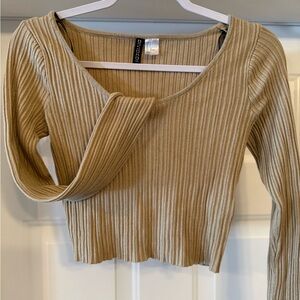 Divided Tan Ribbed Crop Top